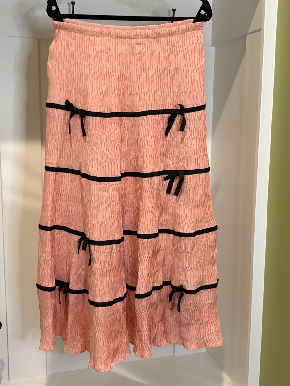 Women's Pink Tiered Ribbon-Trim Skirt